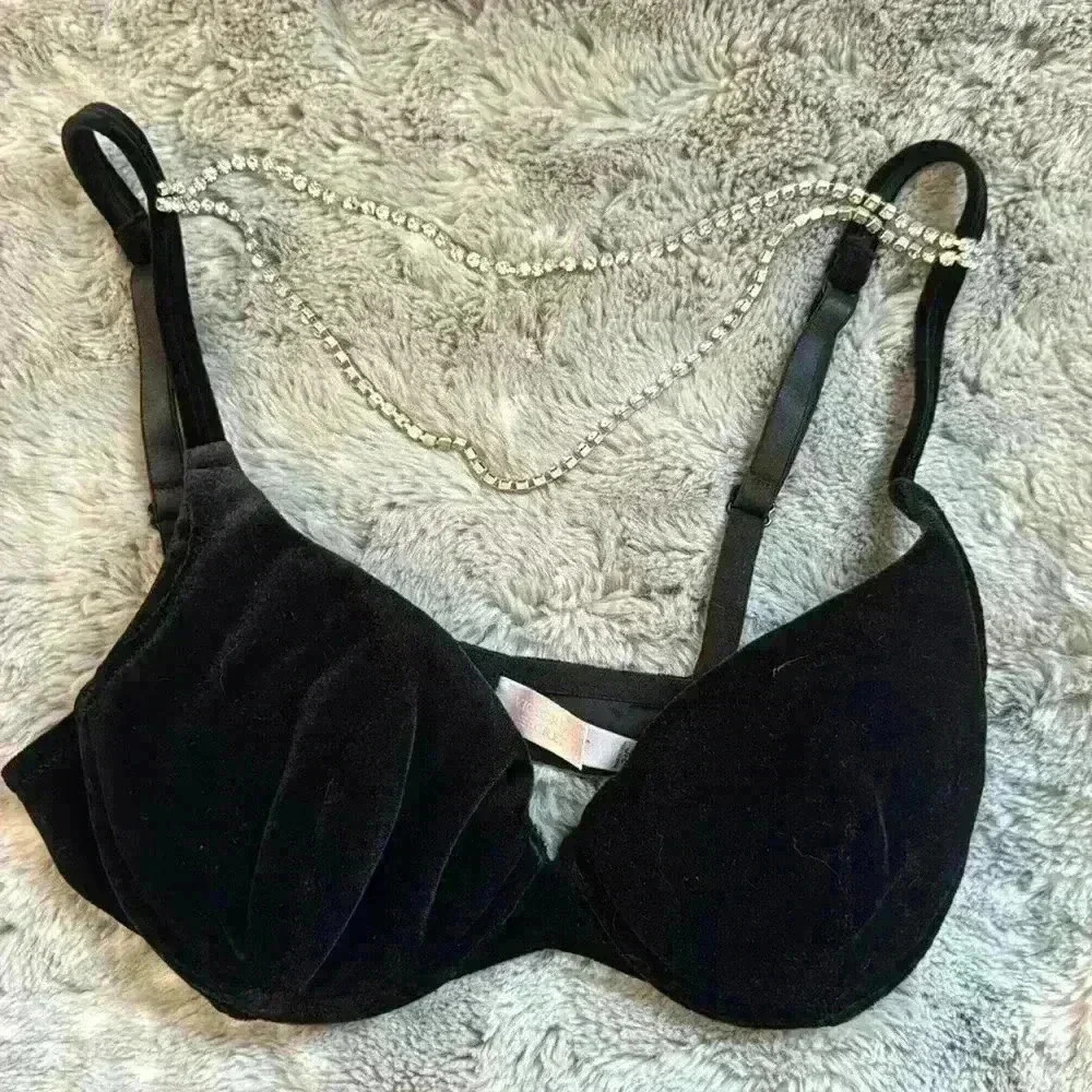 Victoria Secret Vintage Black Velvet Bra With Rhinestones